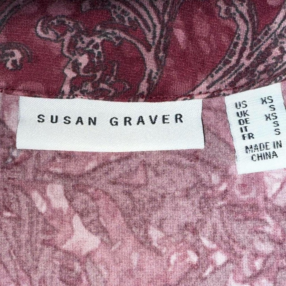 Susan Graver XS Pink Paisley Floral Print Long Sleeve V-Neck Quarter Zip Blouse - Picture 5 of 7